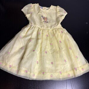 Vintage Disney Store Girls 6-6X Yellow CLASSIC POOH Party Dress Sheer Overlay